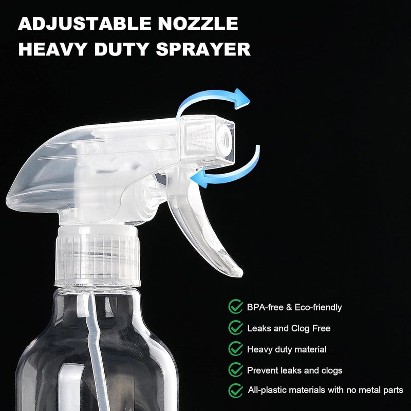 Hethyo Spray Bottles 12oz Plastic Spray Bottle for Hair Mist/Stream Heavy Duty Empty Spray Bottles for Cleaning Solutions, Plants (12oz-Clear) - Image 1